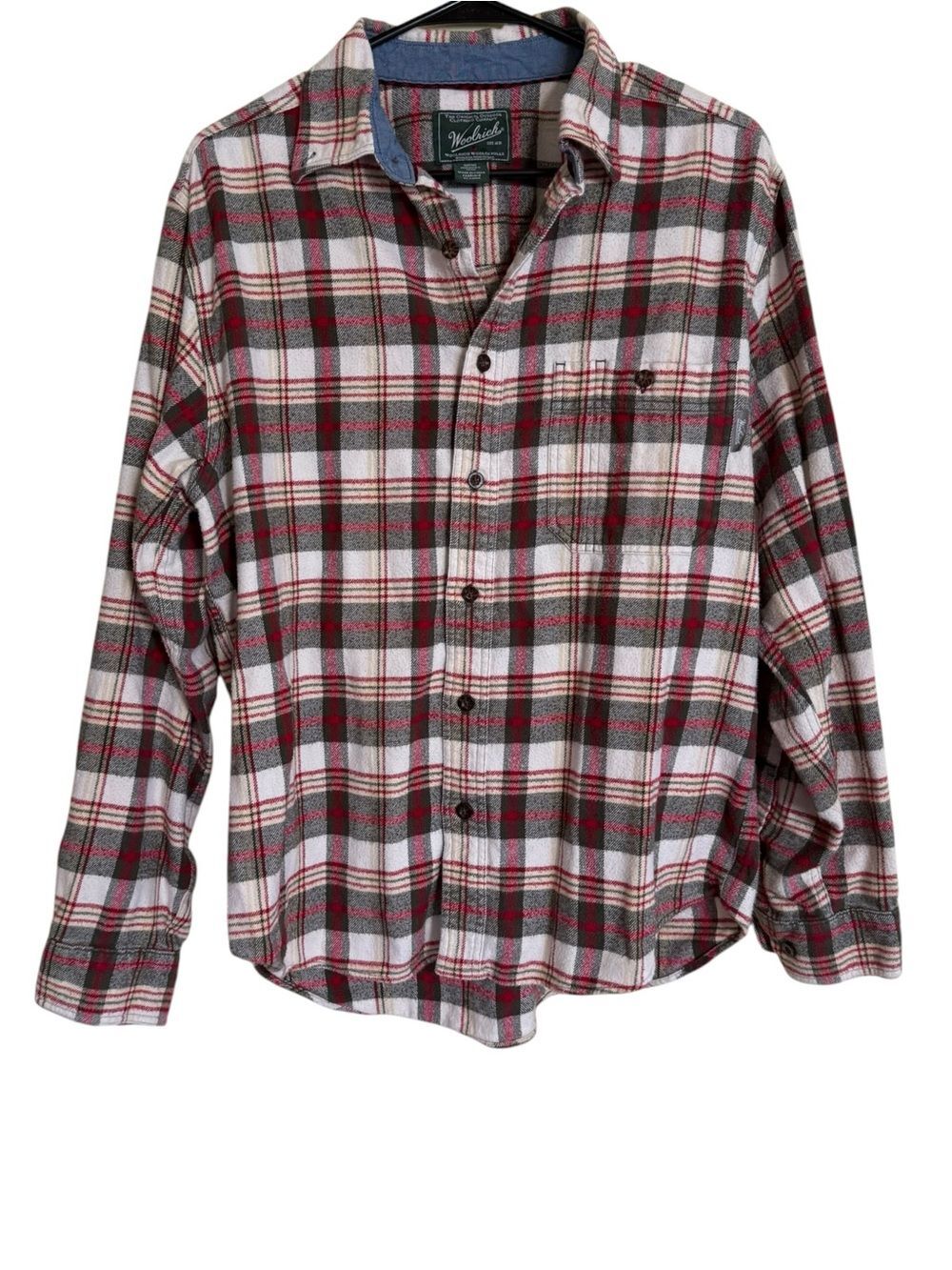 Woolrich Red, White & Gray Plaid Button-Down Shirt Men's Medium